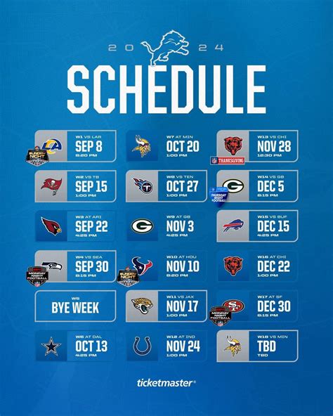 Official Schedule Updated with Primetime Games : r/detroitlions