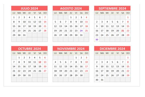 Calendario 2024 en Excel - Plantillas de Excel gratis