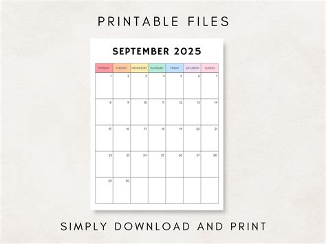 2025 Calendar Printable, Monthly Calendar 2025, Blank Calendar 2025 ...