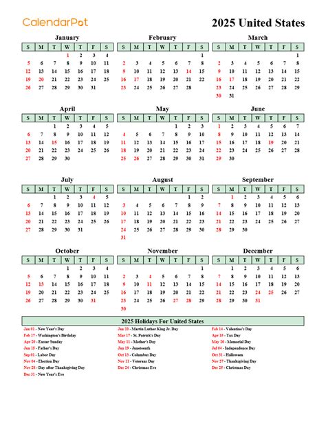 United states Holiday Calendar 2025