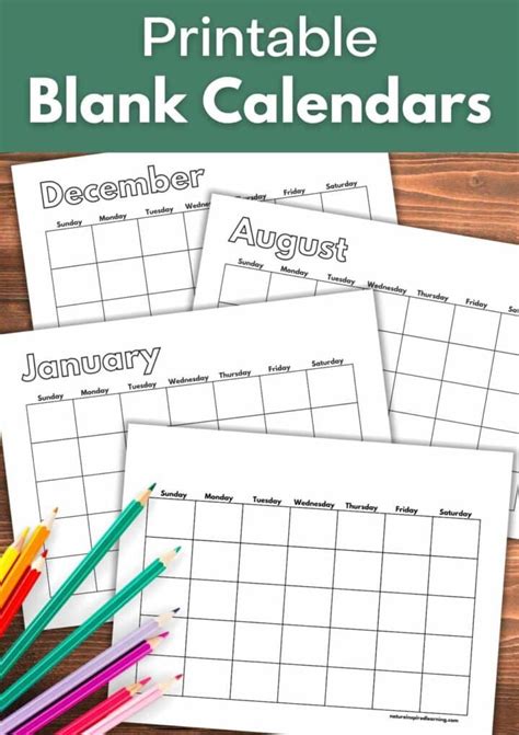 Free Printable Blank Calendars - Nature Inspired Learning