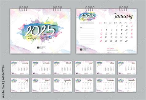 Calendar 2025 template set on colorful watercolor background and cover ...