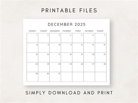 2025 Calendar Printable, Monthly Calendar 2025, Fillable Calendar, 2025 ...