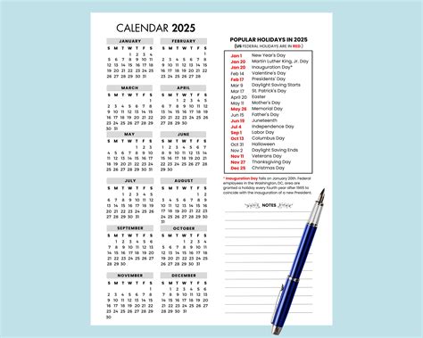 2025 Yearly Calendar With Holidays 2025 Yearly Overview Printable 2025 ...