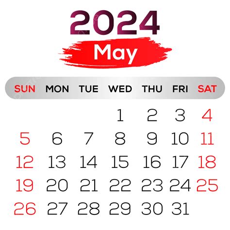 Mayo 2024 Calendario Simple Vector Negro Y Rojo Png Calendario 2024