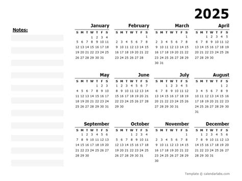 2025 Yearly Calendar Blank Minimal Design - Free Printable Templates