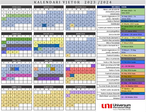 Kalendari akademik - Universum International College