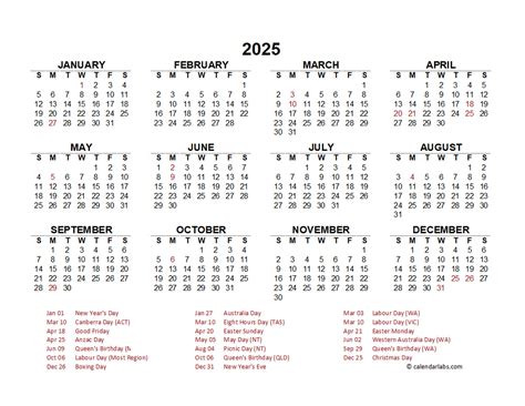 2025 Calendar Year At A Glance With Holidays - Kay Sarajane