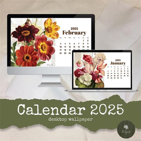 2025 Calendar Wallpaper Background / Floral / Flower/ Monthly Calendar ...