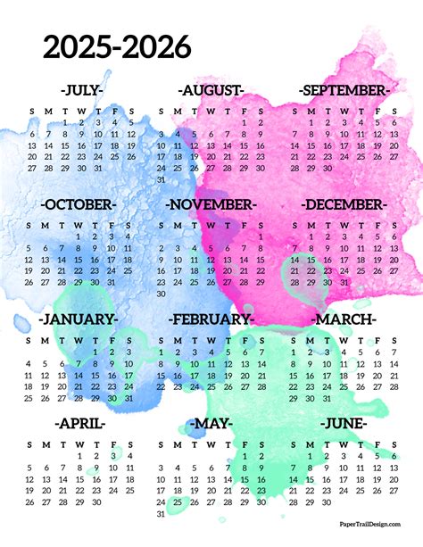 2025-2026 School Year Calendar Free Printable - Paper Trail Design