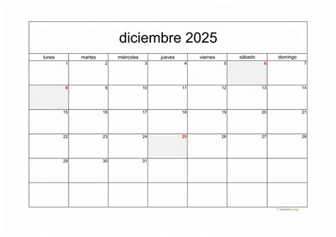 Calendario Diciembre 2025 | WikiDates.org