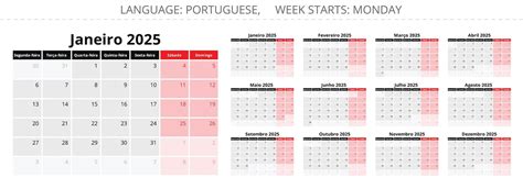 Conjunto de calendário mensal PORTUGAL para o ano 2025 Colecção ...