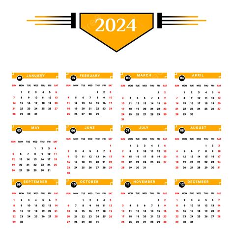 Calendário Anual De 2024 Com Forma Geométrica Preta E Amarela Vetor PNG ...