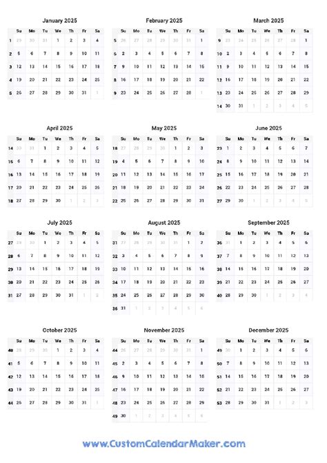 2025 Calendar with Week Numbers