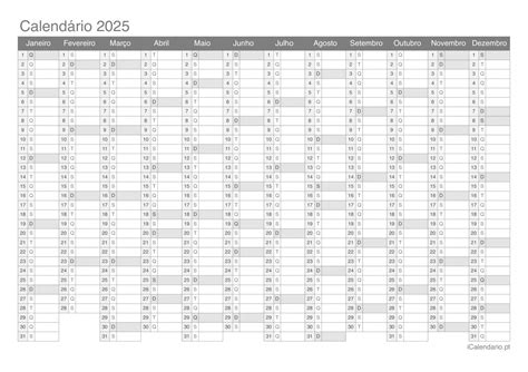 Calendário 2025 para imprimir PDF e Excel
