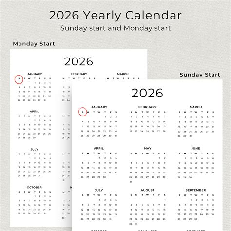 2026 Calendar 2026 Yearly Calendar Printable 2026 Wall Calendar 2026 ...