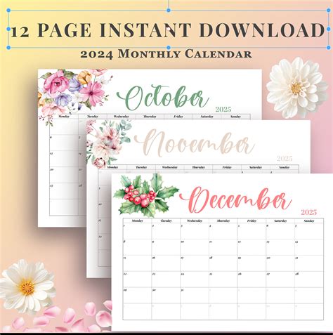 2025 Monthly Calendar Landscape, Printable Calendar Template ...