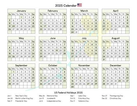 Printable 2025 Calendar with Holidays (12 month on one page)