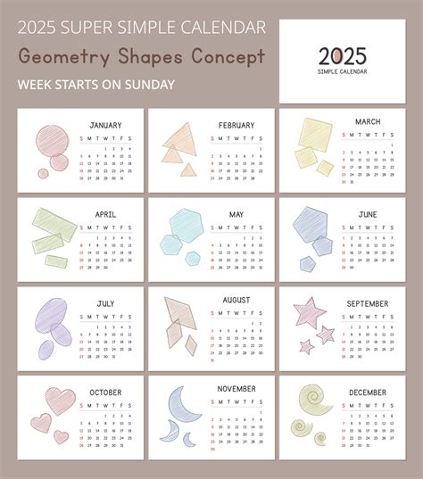 Simple 2025 Calendar Template with geometric shapes sketches concept ...
