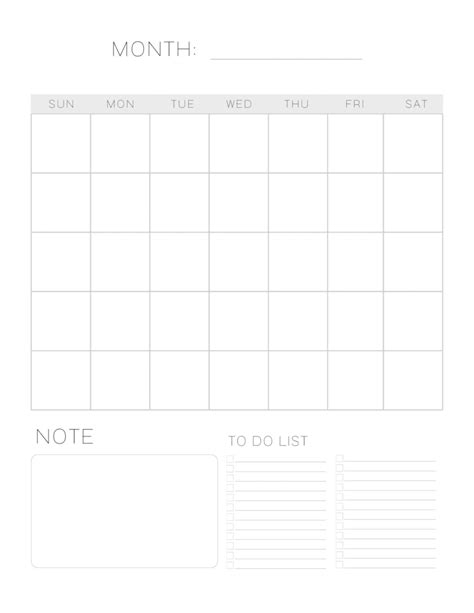10 Best Free Printable Blank Monthly Calendar Template