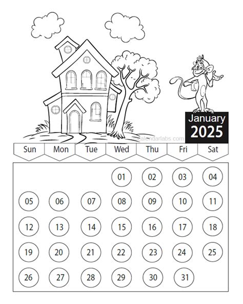 2025 Kids Cartoon Character Coloring Calendar - Free Printable Templates