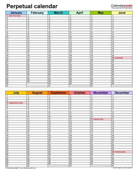 Perpetual Calendars - Free Printable Microsoft Word templates