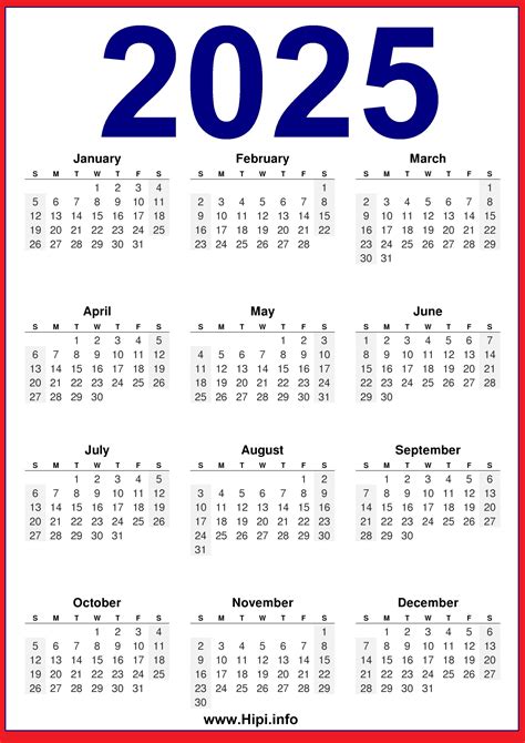 2025 Printable Calendar Free Printable - Hipi.info