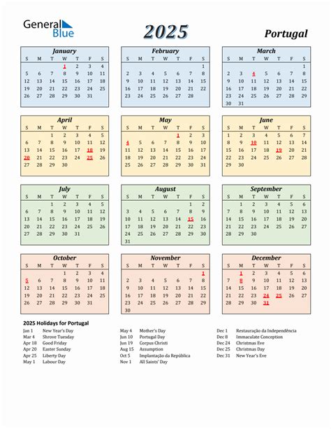 2025 Portugal Calendar with Sunday Start
