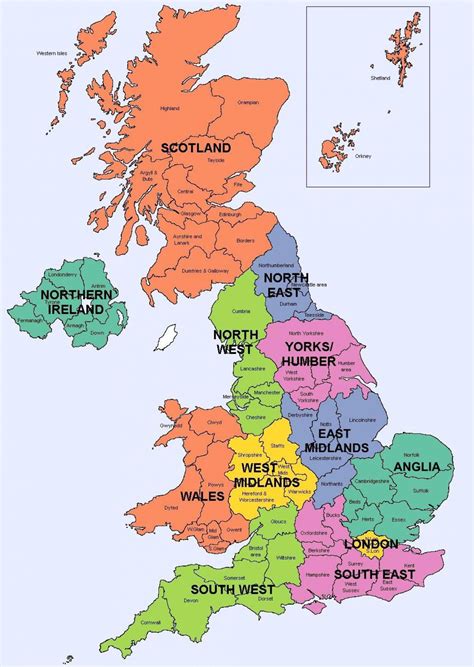 Map of United Kingdom (UK) regions: political and state map of United ...