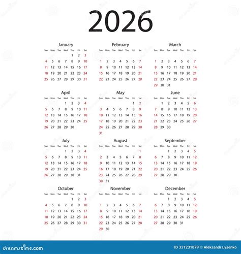 Calendar 2026 Year Icon in Flat Style. Planner Vector Illustration on ...