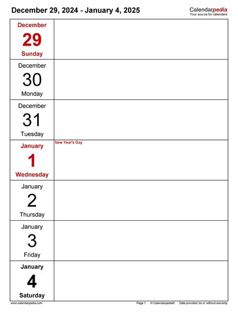 Calendarpedia 2025 Weekly Calendar Printable 2025 - Rose Mclean