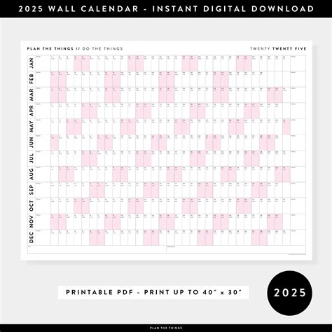 PRINTABLE 2025 Wall Calendar Digital PDF Instant Download - Etsy