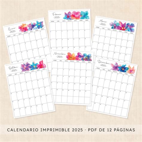 Calendario 2025 para Imprimir · Boho Bougainvillea