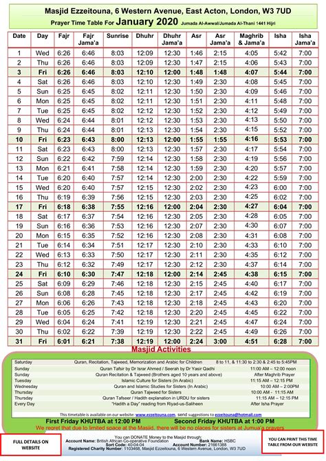 Printable Islamic Prayer Calendar 2025 - Sheri Dorolice