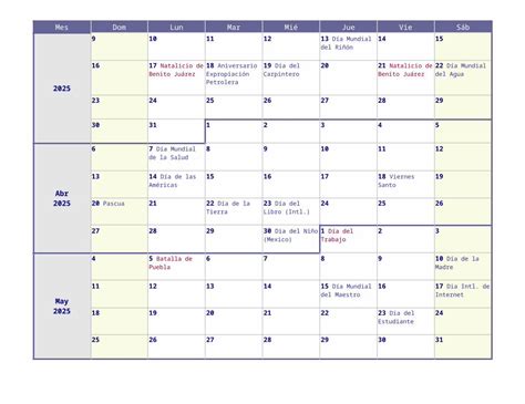 (DOCX) Calendario Semanal 2025 con Feriados de México · Web ...