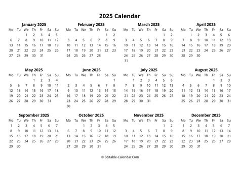 Free Printable Calendar 2025 Monthly Monday Start - Tasia Sherye