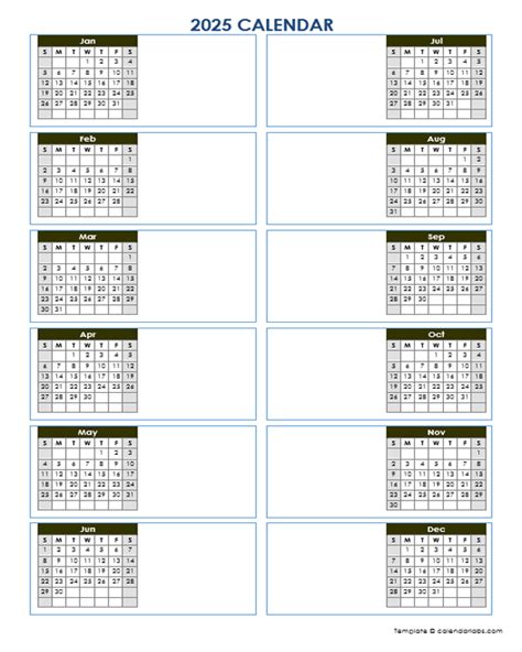 2025 Blank Yearly Calendar Template Vertical Design - Free Printable ...