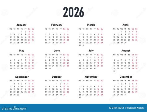 White Vector Calendar 2026 stock vector. Illustration of october ...