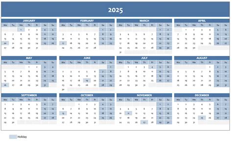 Free Full Year Calendar for 2025 [Excel Template and PDF]