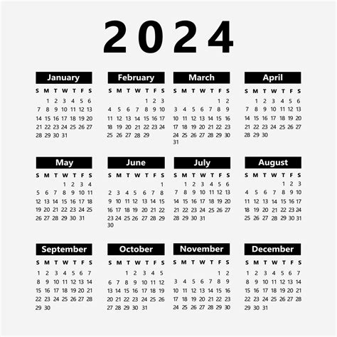 calendario para 2024 en negro y blanco 27388999 Vector en Vecteezy