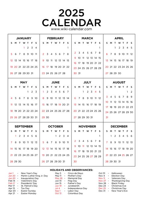 Exclusive Printable 2025 Yearly Calendar With Holidays | Calendar Gallery