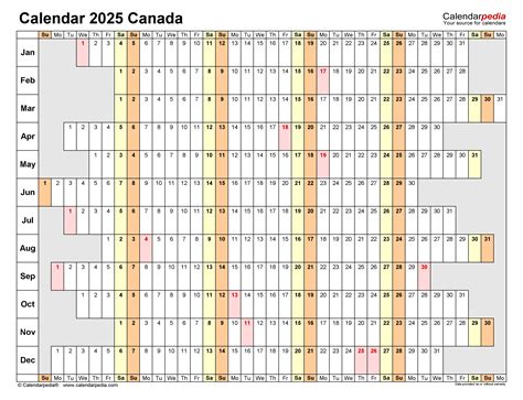 Canada Calendar 2025 - Free Printable PDF templates