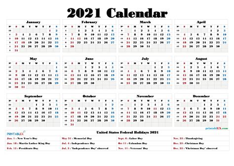 Free Printable Calendar 2021 regarding Federal Government Calendar 2021 ...