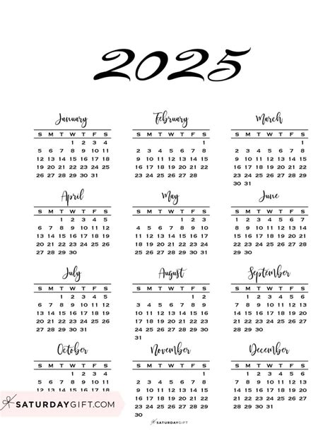 2025 Calendar Printable - 18 Cute & Free 2025 Yearly Calendar Templates