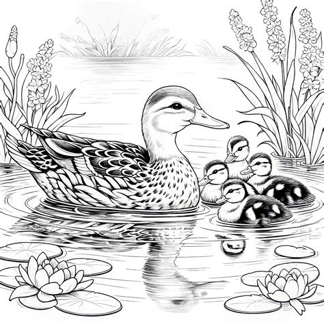 La madre pato nada con los patitos por el estanque: Imagen para ...