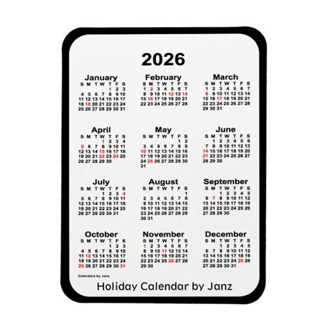 2026 Black Holiday Calendar by Janz Magnet | Zazzle.co.uk