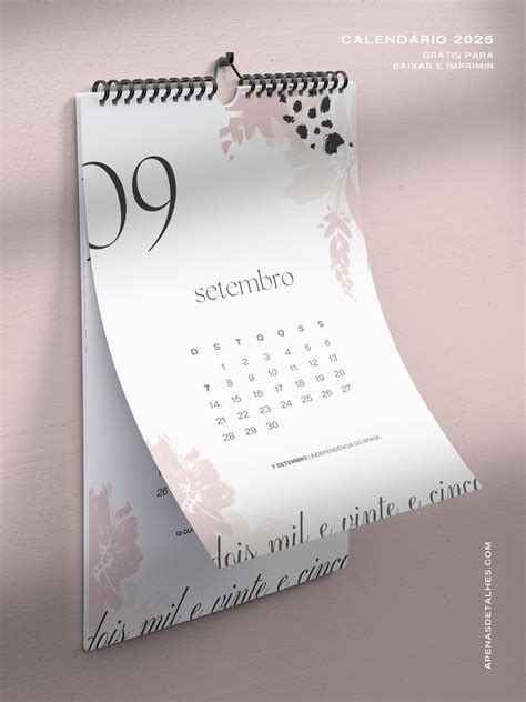 Calendário 2025 grátis para baixar e imprimir - Apenas Detalhes