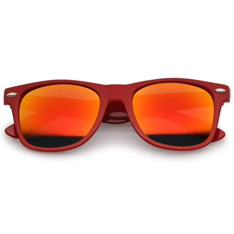 Retro Large Square Colored Mirror Lens Horn Rimmed Sunglasses 55mm (Red ...