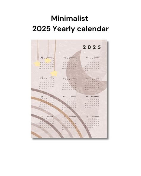 Editable Calendar, 2025 Yearly Calendar, Minimalist Calendar, Digital ...