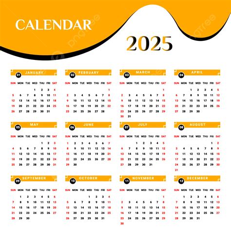 Kalender Tahunan 2025 Kuning Dan Hitam Dengan Desain Unik Vektor ...